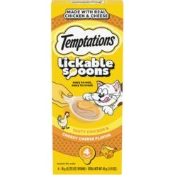 Temptations Lickable Spoons Tasty Chicken & Cheesy Cheese Cat Lickable Treats, 1.4-oz Pouch, Case Of 4