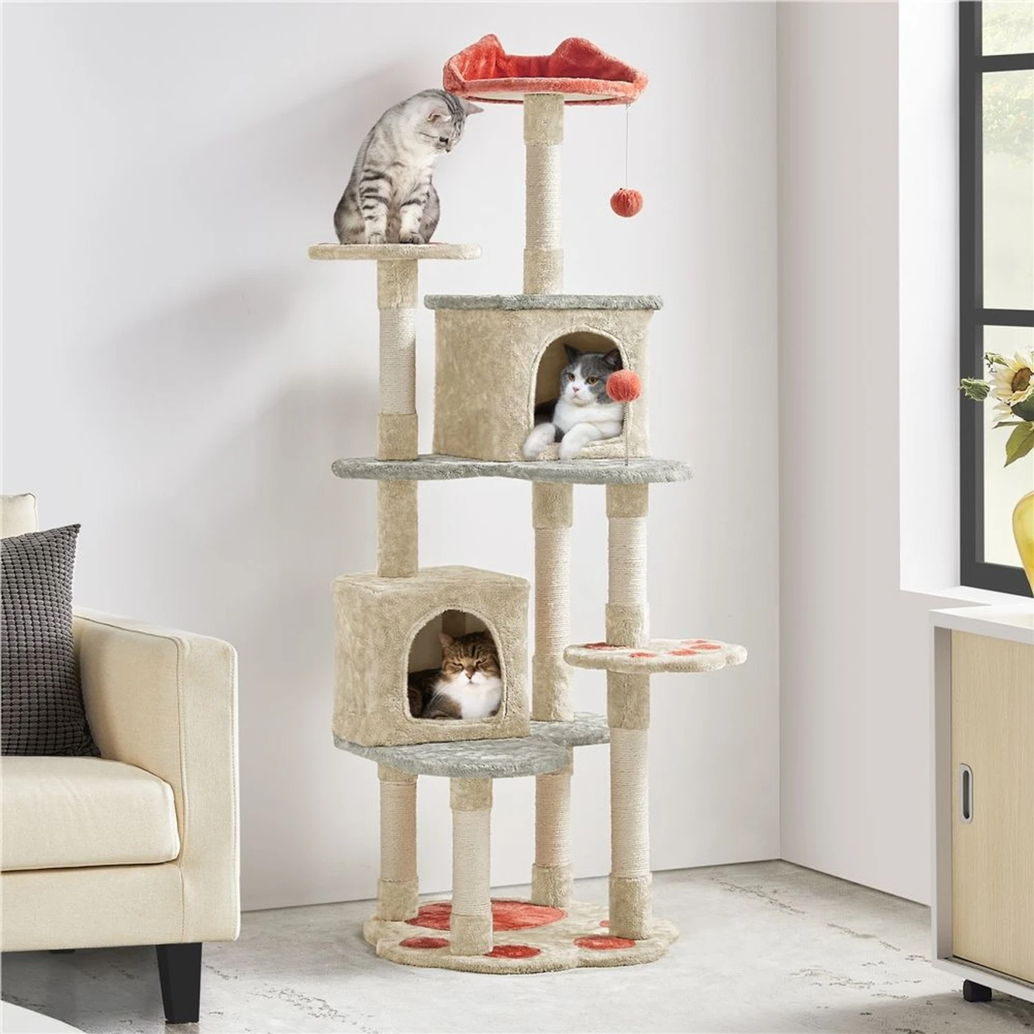 Yaheetech Paw-Shaped Play 65-in Cat Tower 3 Yaheetech Paw-Shaped Play 65-in Cat Tower