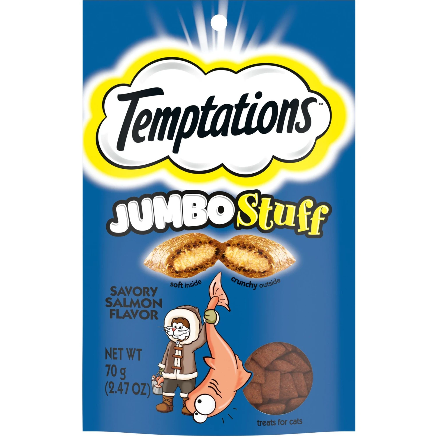 Temptations Jumbo Stuff Savory Salmon Flavor Soft & Crunchy Cat Treats 3 Temptations Jumbo Stuff Savory Salmon Flavor Soft & Crunchy Cat Treats