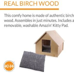 K&H Pet Products Birchwood Manor Indoor & Outdoor Wooden Cat House, Natural Wood -Trixie || Catit || Nature's Miracle Shop 131907 PT2. AC SS1800 V1637623594