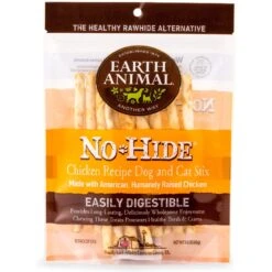 Earth Animal No-Hide Stix Long Lasting Natural Rawhide Alternative Chicken Recipe Chew Dog & Cat Treat Sticks