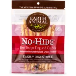 Earth Animal No-Hide Stix Long Lasting Natural Rawhide Alternative Beef Recipe Chew Dog & Cat Treat Sticks