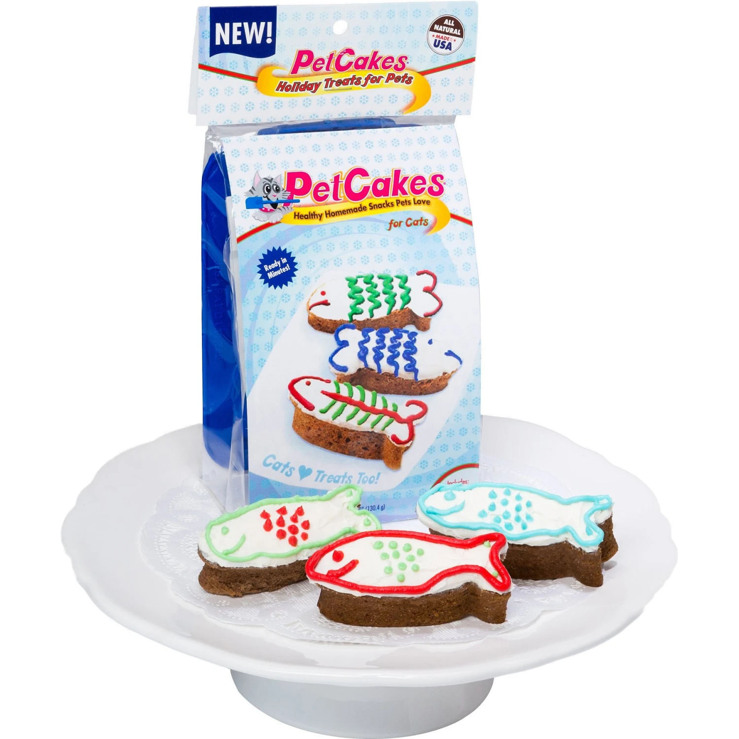 PetCakes Turkey Flavor Microwavable Holiday Cake Mix Kit With Fish Shaped Pan Cat Treat 3 PetCakes Turkey Flavor Microwavable Holiday Cake Mix Kit With Fish Shaped Pan Cat Treat