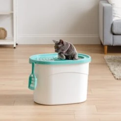 IRIS USA Large Round Top Entry Cat Litter Box & Scoop -Trixie || Catit || Nature's Miracle Shop 156874 PT3. AC SS1800 V1680804036