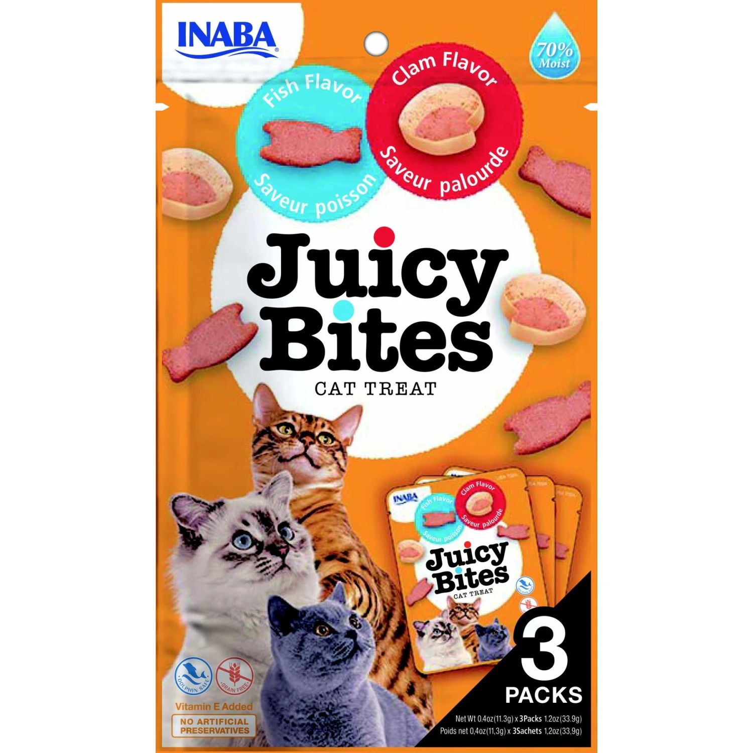 Inaba Juicy Bites Fish & Clam Flavor Soft & Chewy Cat Treats, 0.4-oz Pouch, 3 Count 3 Inaba Juicy Bites Fish & Clam Flavor Soft & Chewy Cat Treats, 0.4-oz Pouch, 3 Count