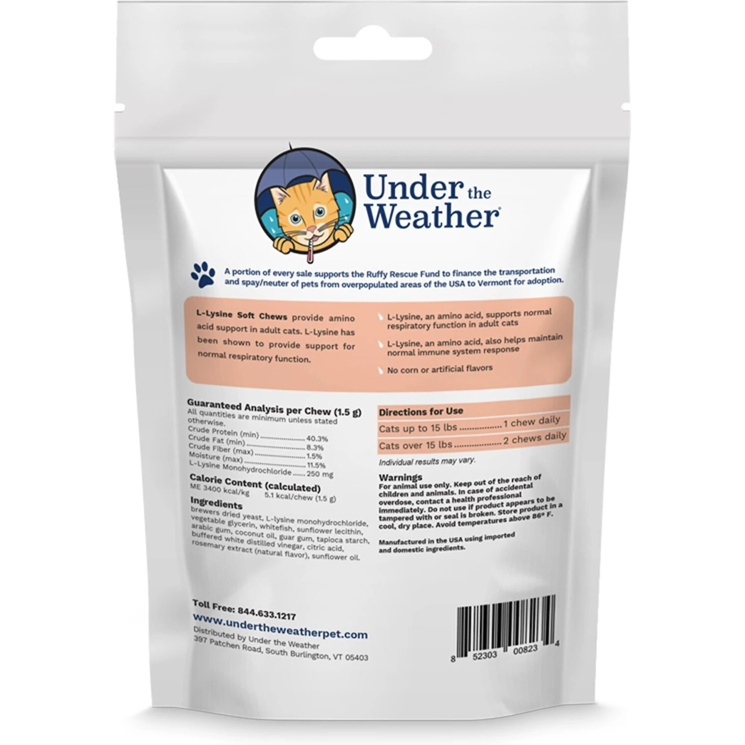 Under The Weather L-Lysine Soft Chews Cat Supplement 4 Under The Weather L-Lysine Soft Chews Cat Supplement - Image 2
