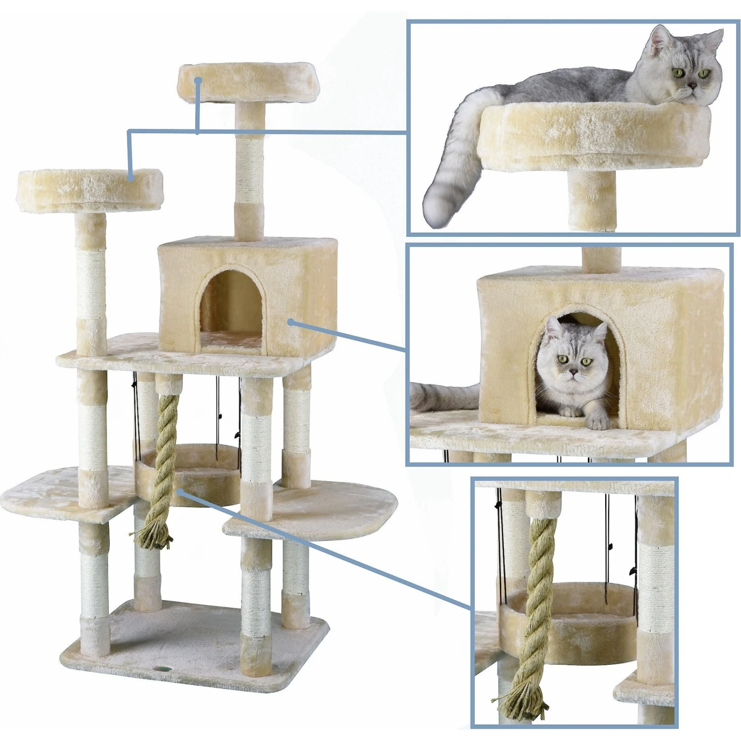 Go Pet Club 61.5-in Faux Fur Cat Tree & Condo 5 Go Pet Club 61.5-in Faux Fur Cat Tree & Condo - Image 3