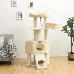 FEANDREA 55.5-in Faux Fleece Cat Tree & Condo -Trixie || Catit || Nature's Miracle Shop 205223 PT8. AC SS1800 V1648064227