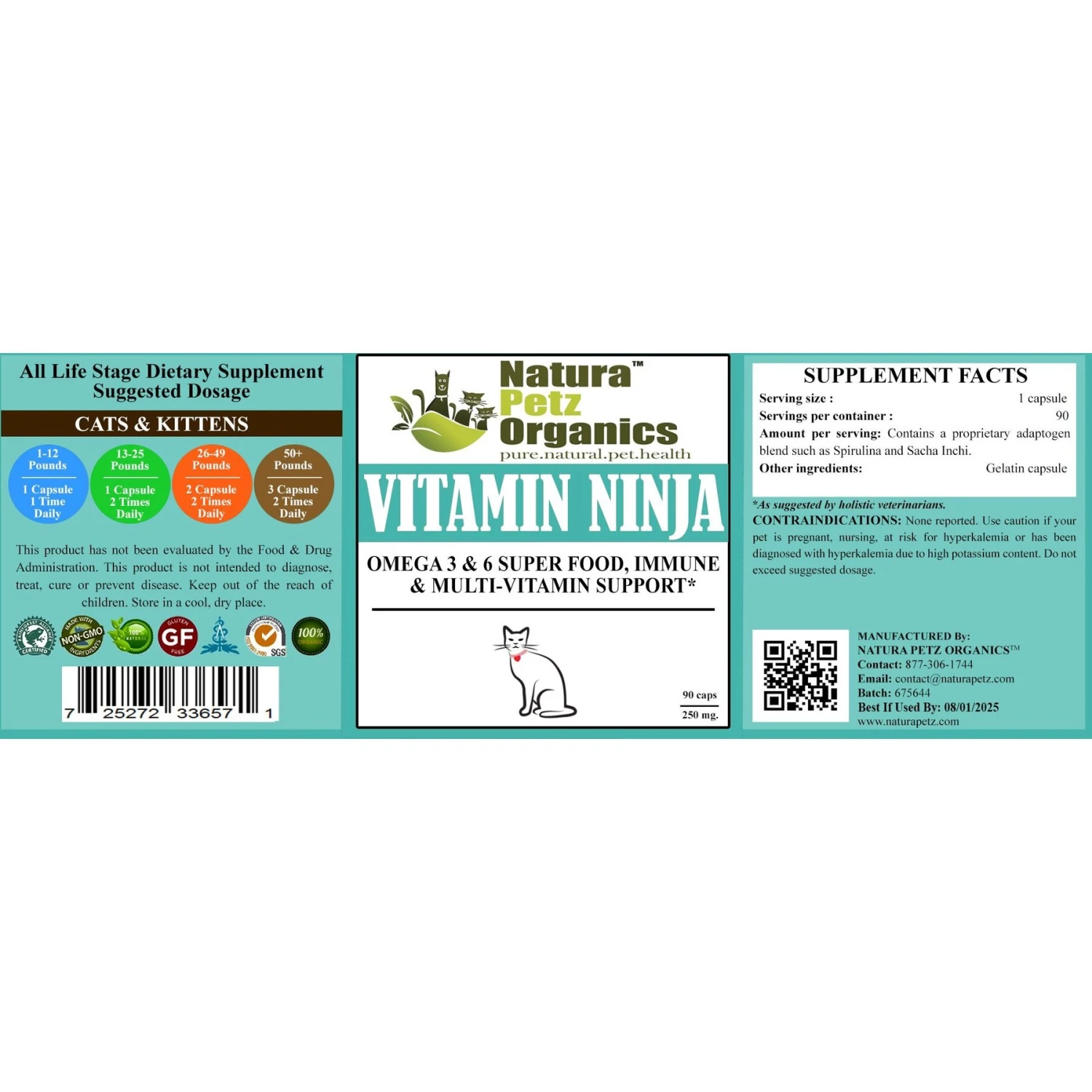Natura Petz Organics Vitamin Ninja Cat Supplement, 90 Count 5 Natura Petz Organics Vitamin Ninja Cat Supplement, 90 Count - Image 3