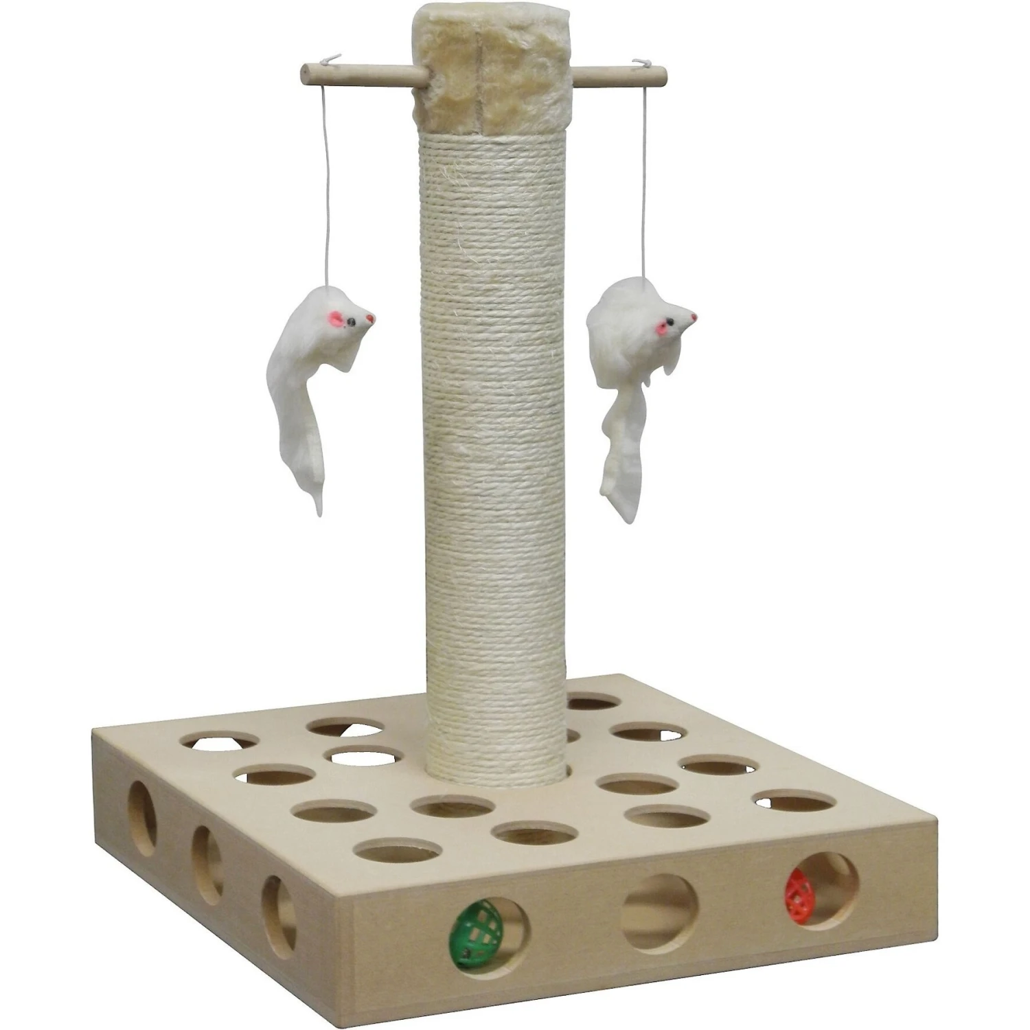 Go Pet Club 20-in IQ Busy Box Cat Scratching Post & Toys, Beige 5 Go Pet Club 20-in IQ Busy Box Cat Scratching Post & Toys, Beige - Image 3