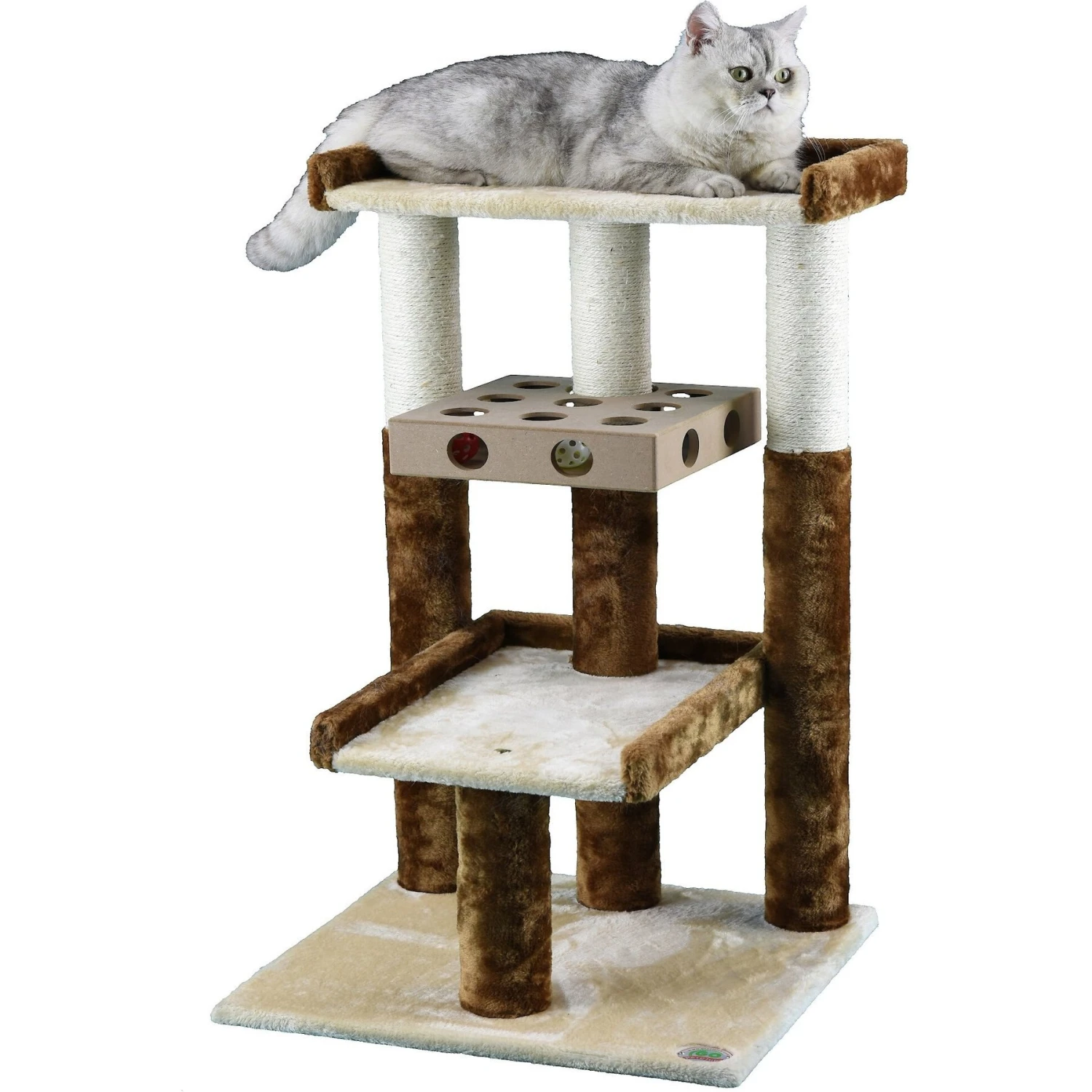 Go Pet Club 34-in IQ Busy Box Cat Tree, Beige 4 Go Pet Club 34-in IQ Busy Box Cat Tree, Beige - Image 2