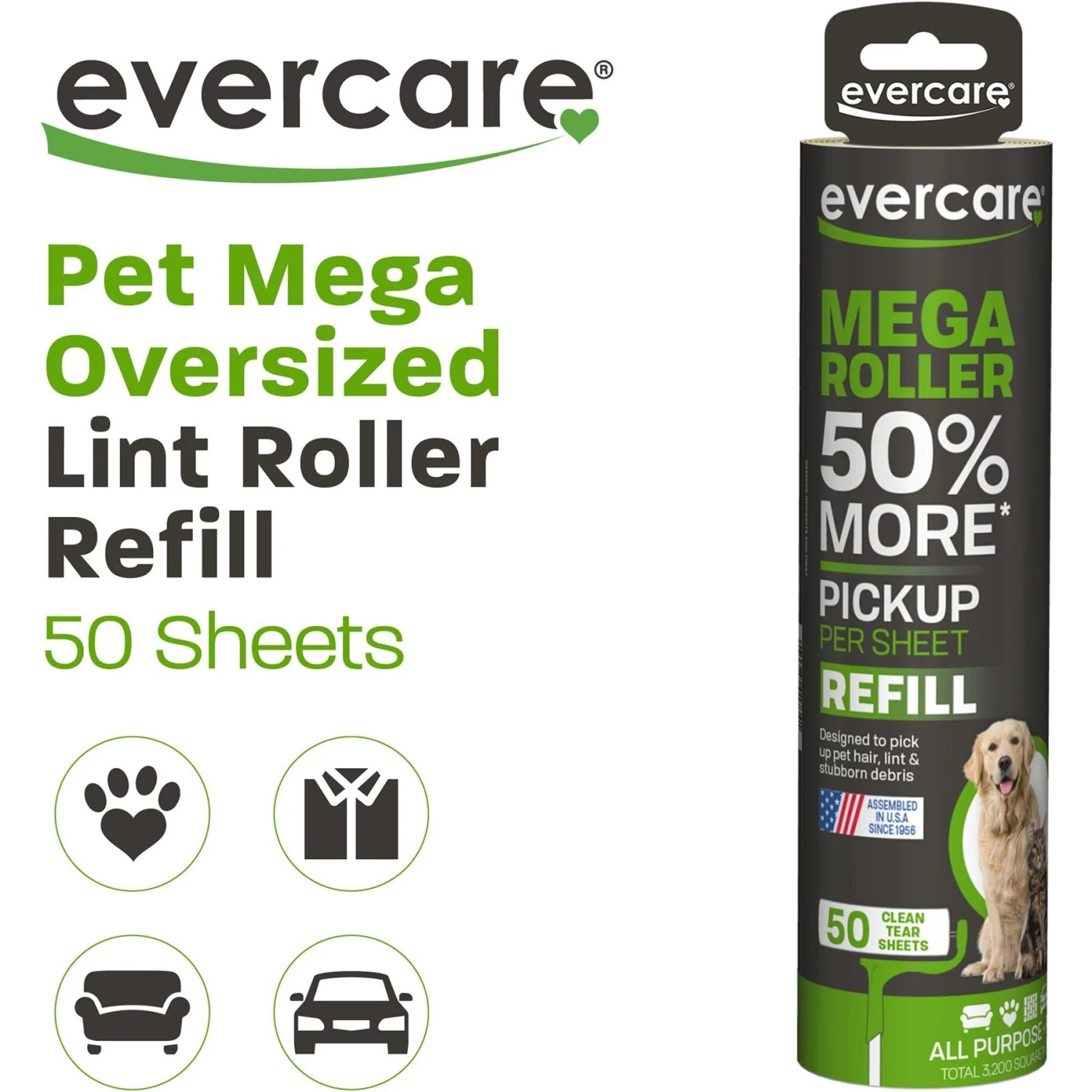 Evercare Pet Plus Mega Extreme Stick Large Surface Pet Lint Roller Refill 4 Evercare Pet Plus Mega Extreme Stick Large Surface Pet Lint Roller Refill - Image 2
