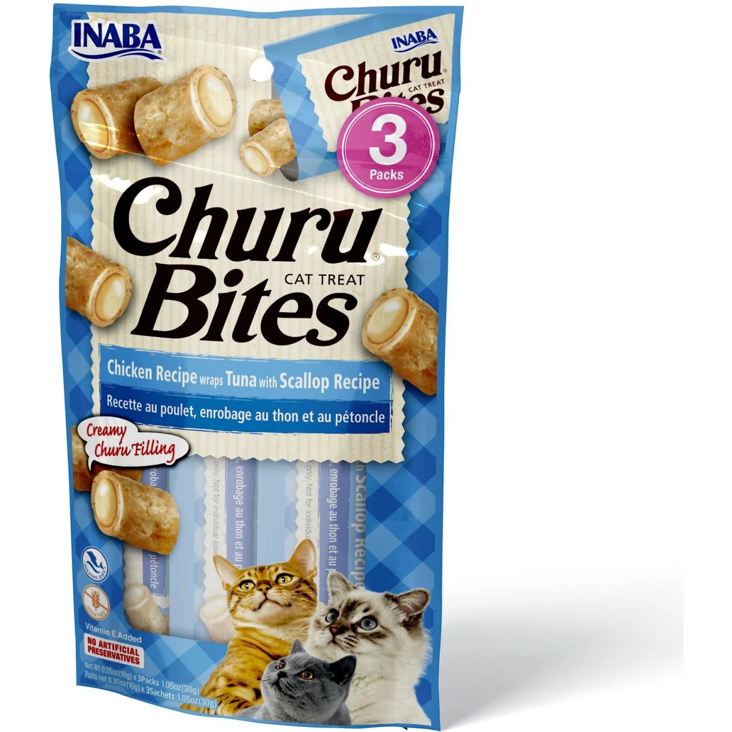 Inaba Churu Bites Chicken Recipe Wraps Tuna With Scallop Recipe Grain-Free Cat Treats, 0.35-oz, Pack Of 3 3 Inaba Churu Bites Chicken Recipe Wraps Tuna With Scallop Recipe Grain-Free Cat Treats, 0.35-oz, Pack Of 3