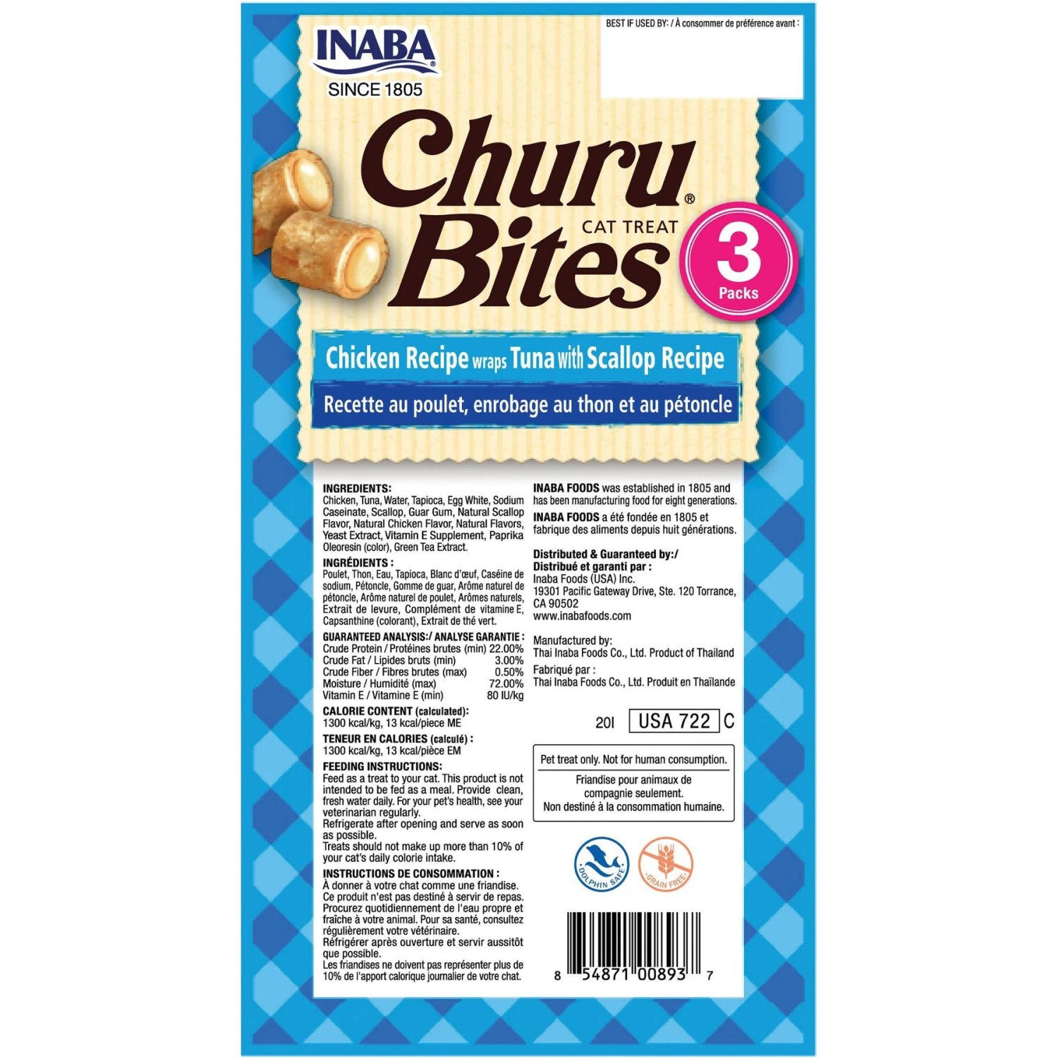 Inaba Churu Bites Chicken Recipe Wraps Tuna With Scallop Recipe Grain-Free Cat Treats, 0.35-oz, Pack Of 3 4 Inaba Churu Bites Chicken Recipe Wraps Tuna With Scallop Recipe Grain-Free Cat Treats, 0.35-oz, Pack Of 3 - Image 2