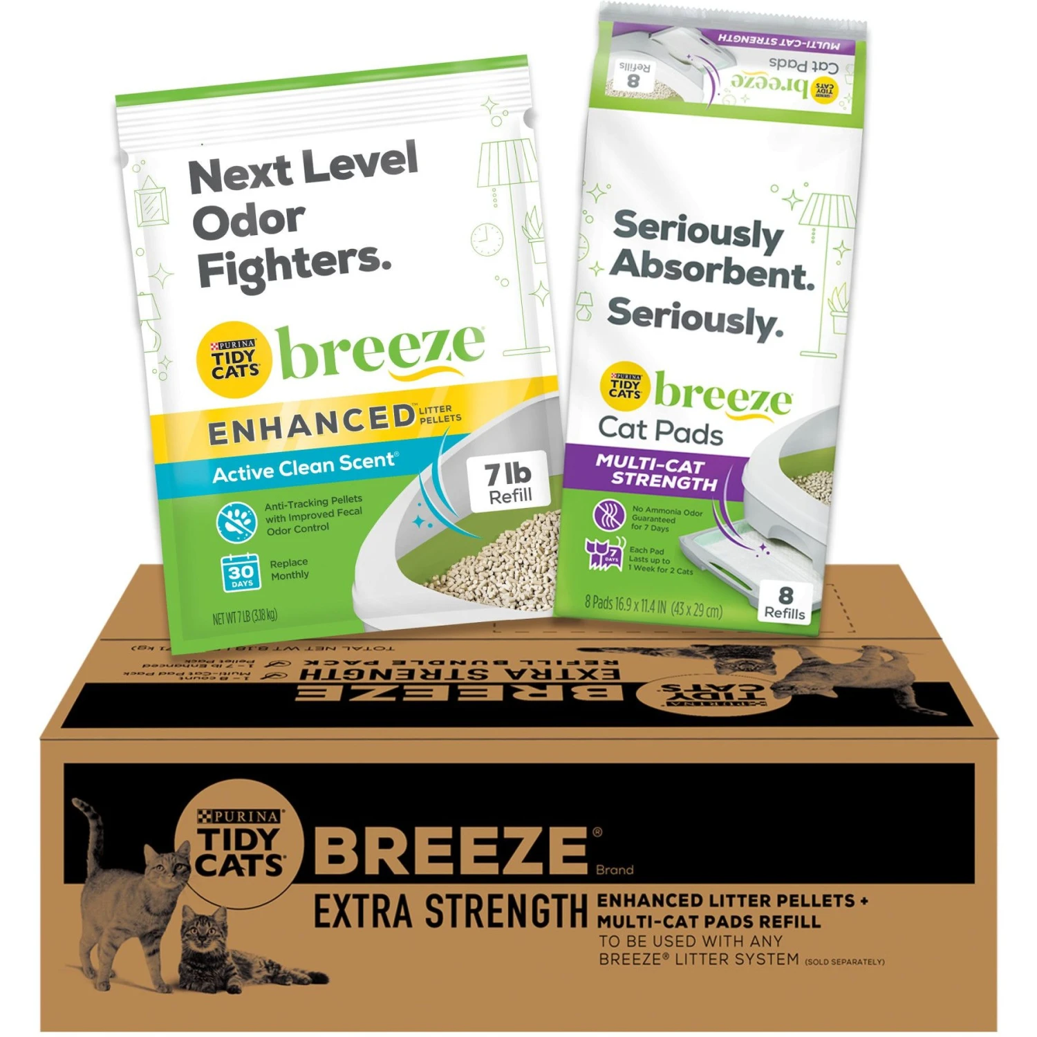 Tidy Cats Breeze Enhanced Active Clean Scent Litter Pellets & Multi-Cat Pads Bundle Pack 3 Tidy Cats Breeze Enhanced Active Clean Scent Litter Pellets & Multi-Cat Pads Bundle Pack