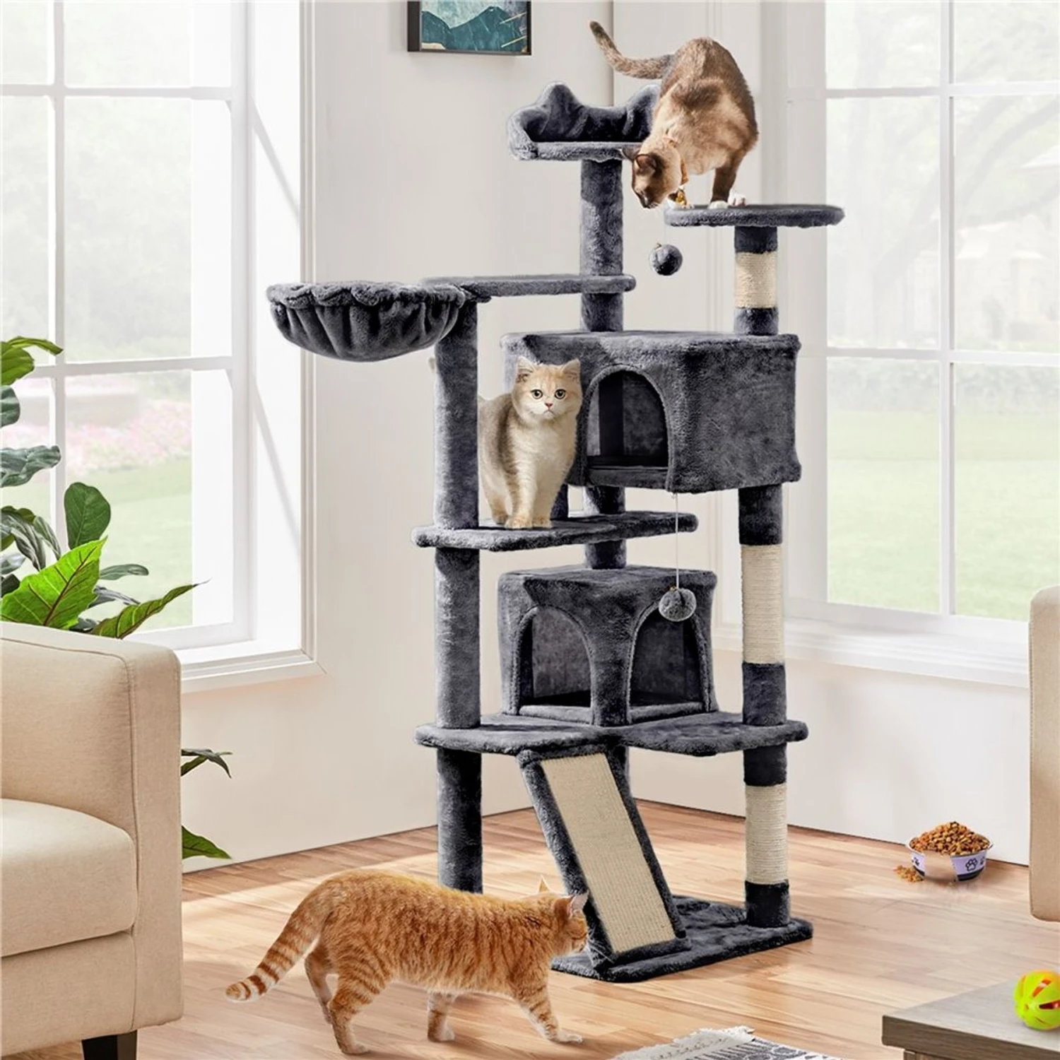 Yaheetech 57-in Plush Cat Tree & Condo 3 Yaheetech 57-in Plush Cat Tree & Condo