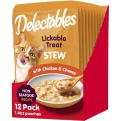 Hartz Delectables Stew Non-Seafood Recipe Chicken & Cheese Lickable Wet Cat Treats, 1.4-oz, Case Of 12