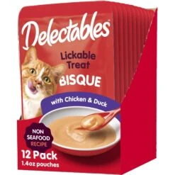 Hartz Delectables Bisque Non-Seafood Recipe Chicken & Duck Lickable Wet Cat Treats, 1.4-oz, Case Of 12
