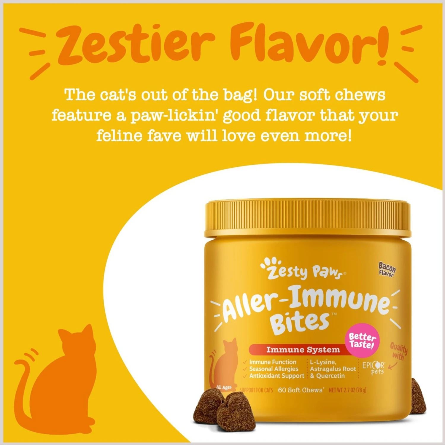 Zesty Paws Aller-Immune Bites Bacon Flavored Supplement For Cats 5 Zesty Paws Aller-Immune Bites Bacon Flavored Supplement For Cats - Image 3