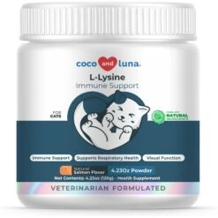 Coco And Luna L-Lysine Immune Support Salmon Flavor Powder Cat Supplement, 4-oz Jar
