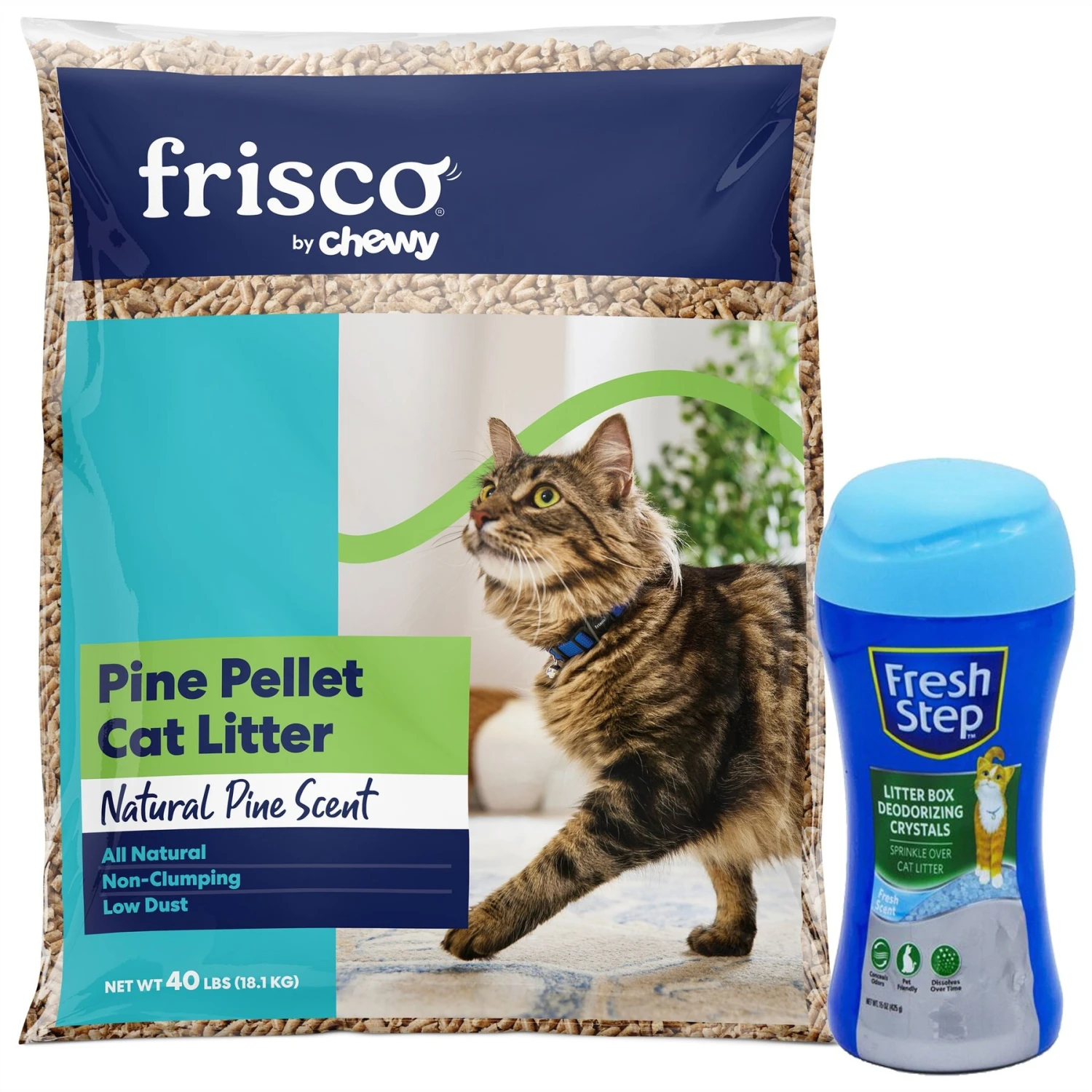 Fresh Step Products Fresh Scent Cat Litter Deodorizing Crystals & Frisco Pine Pellet Unscented Non-Clumping Wood Cat Litter 3 Fresh Step Products Fresh Scent Cat Litter Deodorizing Crystals & Frisco Pine Pellet Unscented Non-Clumping Wood Cat Litter