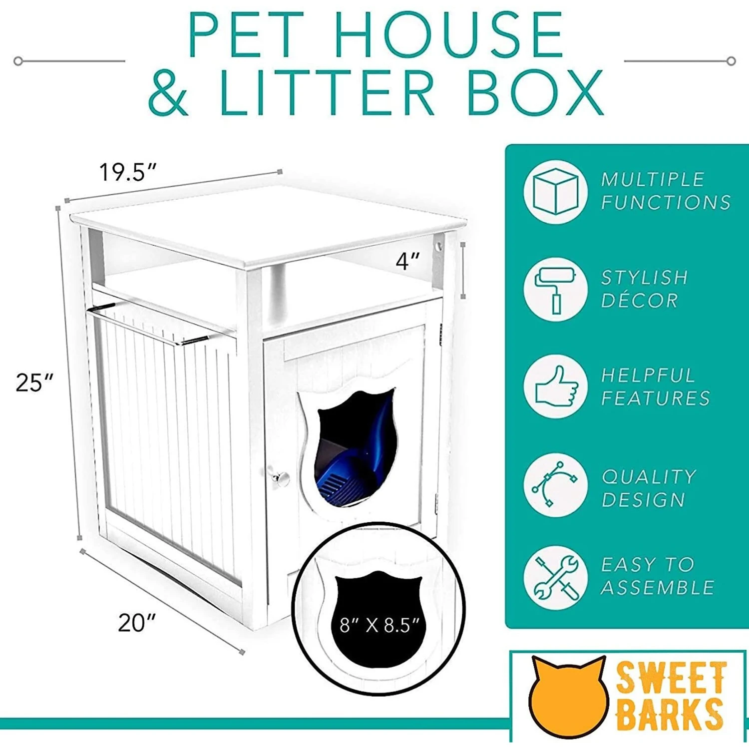 Sweet Barks Wooden Nightstand Cat Litter Box Enclosure 6 Sweet Barks Wooden Nightstand Cat Litter Box Enclosure - Image 4