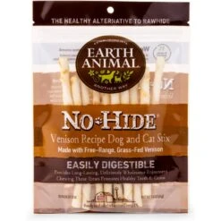 Earth Animal No-Hide Stix Long Lasting Natural Rawhide Alternative Venison Recipe Chew Dog & Cat Treat Sticks