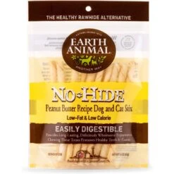Earth Animal No-Hide Stix Long Lasting Natural Rawhide Alternative Peanut Butter Vegetarian Recipe Chew Dog & Cat Treat Sticks