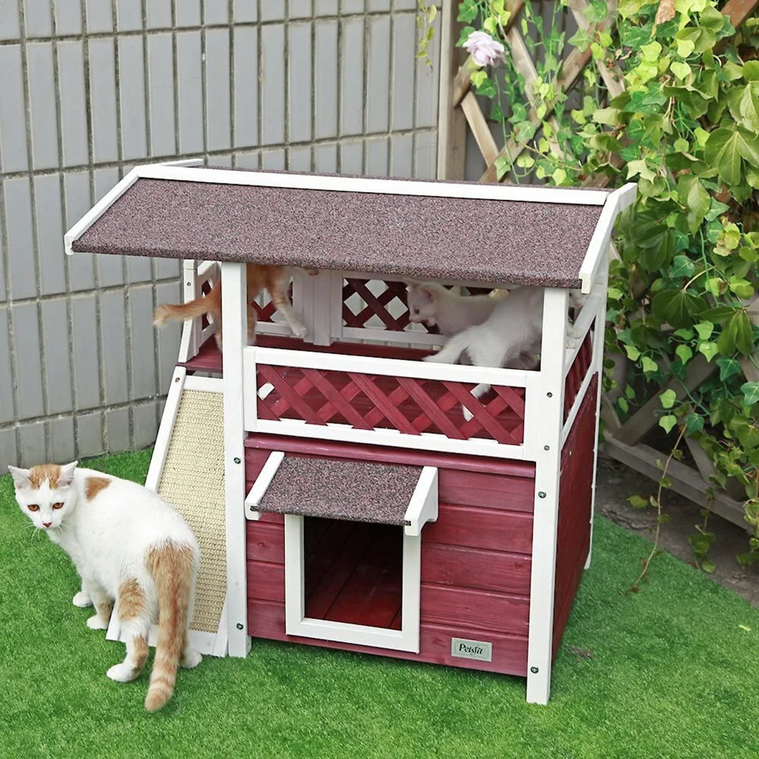 Petsfit Outdoor Cat House With Scratching Pad 3 Petsfit Outdoor Cat House With Scratching Pad