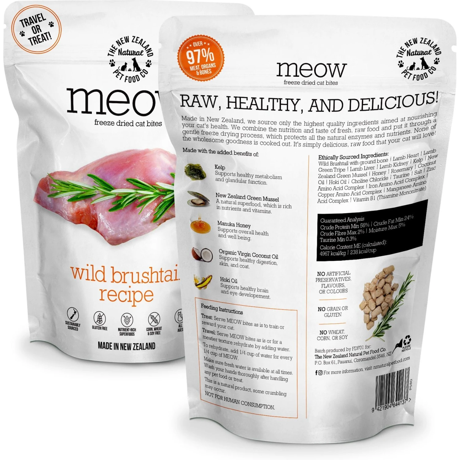 The New Zealand Natural Pet Food Co. Meow Wild Brushtail Grain-Free Freeze-Dried Cat Treats, 1.76-oz Bag 4 The New Zealand Natural Pet Food Co. Meow Wild Brushtail Grain-Free Freeze-Dried Cat Treats, 1.76-oz Bag - Image 2