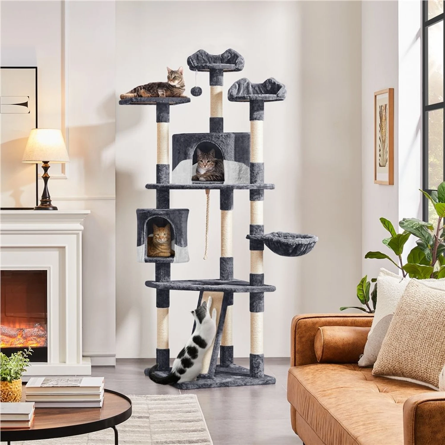 Yaheetech 79-in Plush Cat Tree & Condo, Dark Gray/White 3 Yaheetech 79-in Plush Cat Tree & Condo, Dark Gray/White