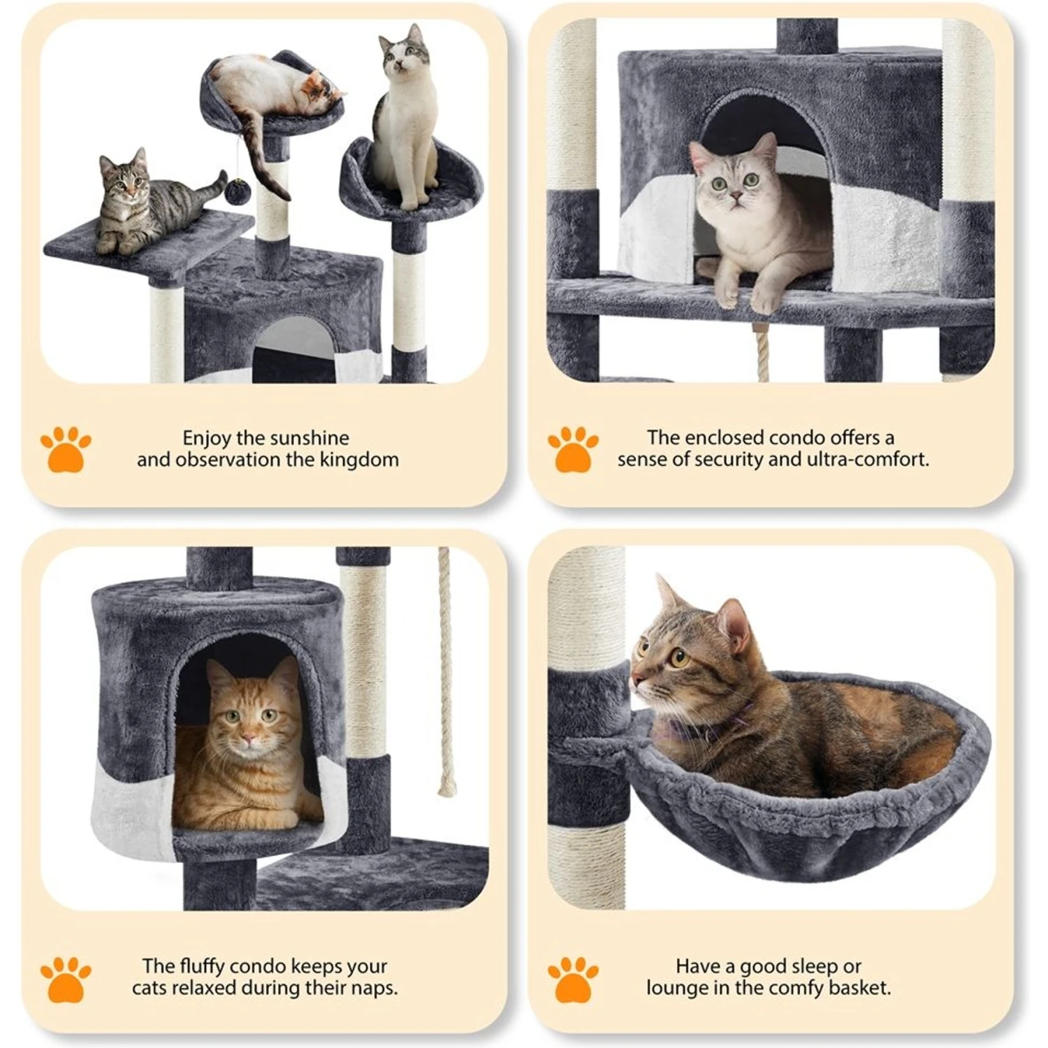 Yaheetech 79-in Plush Cat Tree & Condo, Dark Gray/White 7 Yaheetech 79-in Plush Cat Tree & Condo, Dark Gray/White - Image 5