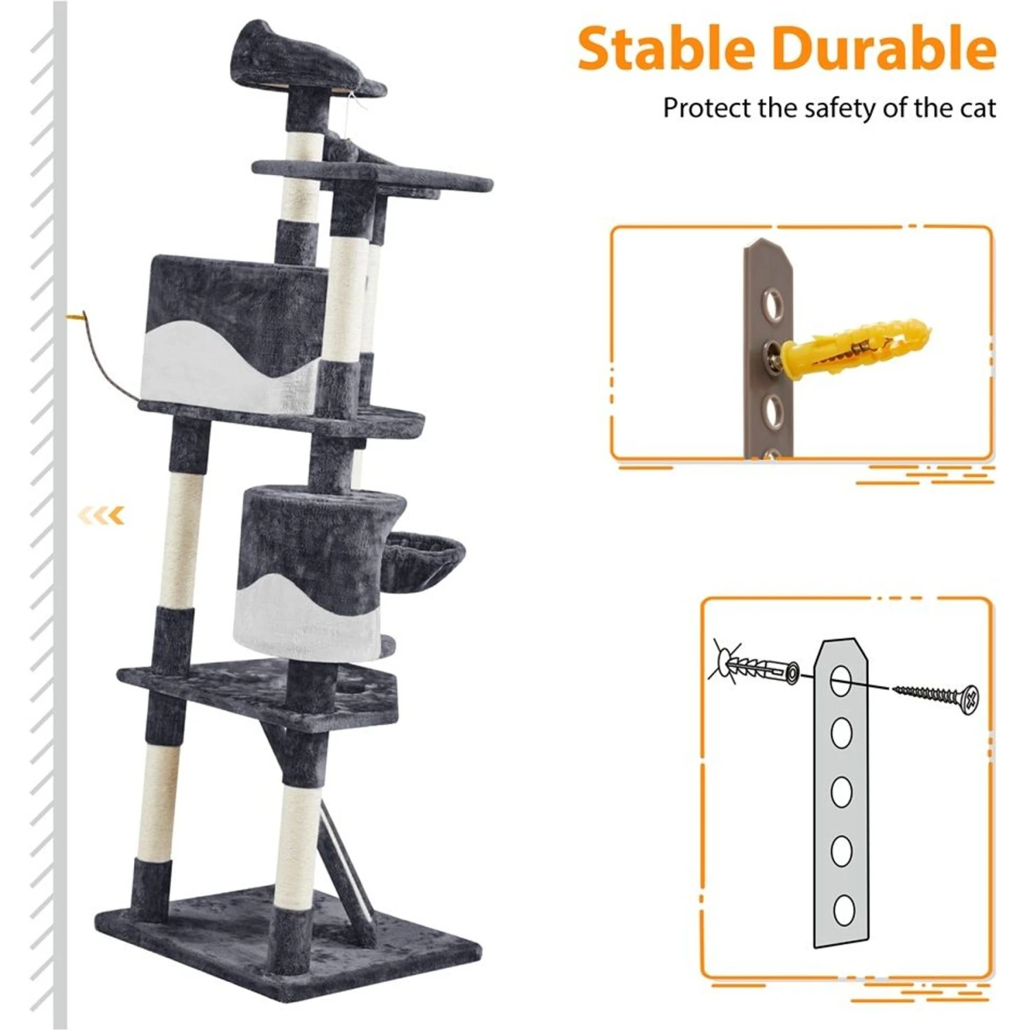 Yaheetech 79-in Plush Cat Tree & Condo, Dark Gray/White 10 Yaheetech 79-in Plush Cat Tree & Condo, Dark Gray/White - Image 8