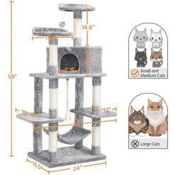 Yaheetech 58-in Plush Cat Tree & Condo, Light Gray -Trixie || Catit || Nature's Miracle Shop 266562 PT2. AC SS1800 V1669908529