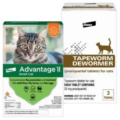 Advantage II Flea Spot Treatment For Cats, 5-9 Lbs, & Ferrets & Elanco Dewormer For Tapeworms For Cats