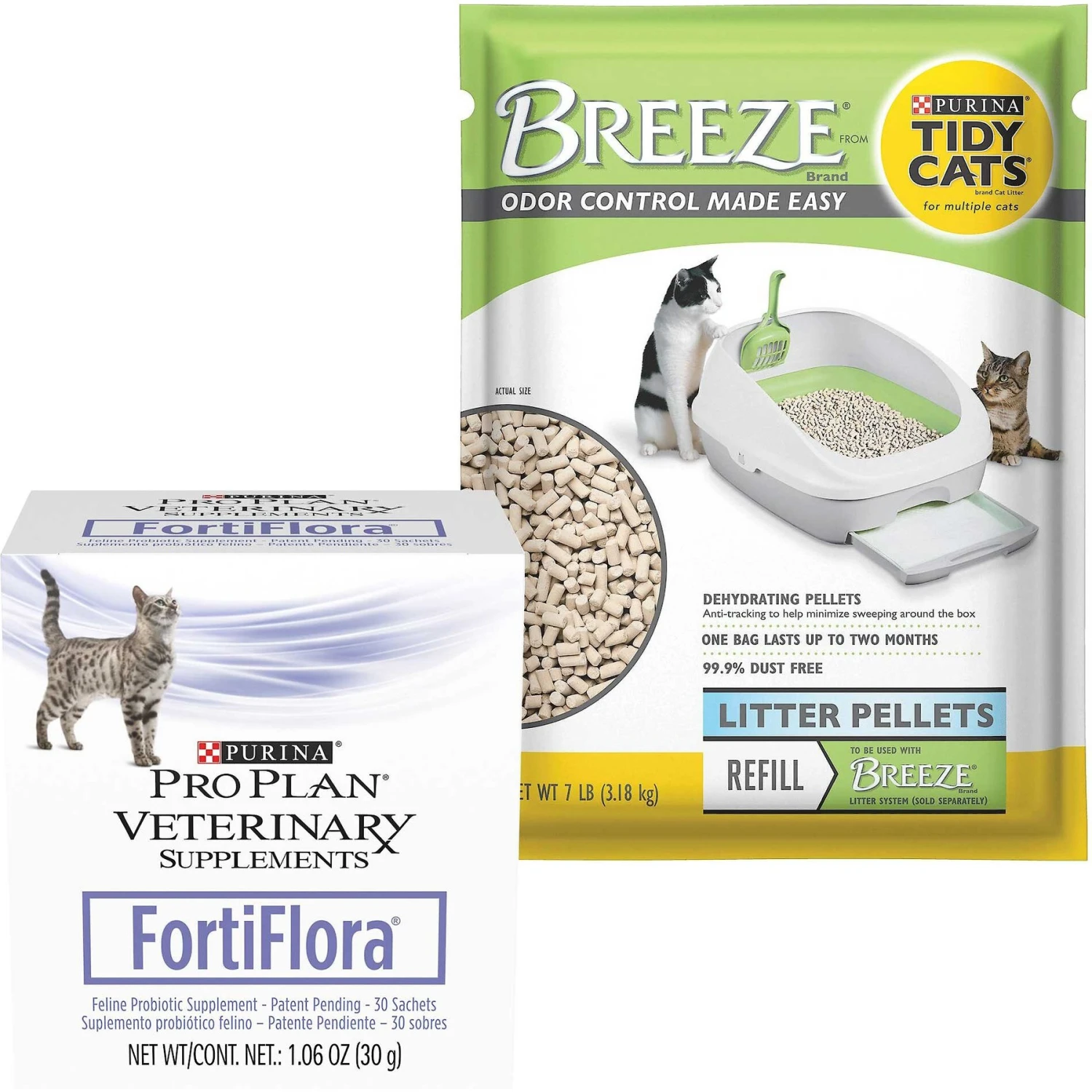 Purina Pro Plan Veterinary Diets FortiFlora Powder Digestive Supplement For Cats & Tidy Cats Breeze Cat Litter Pellets Refill 3 Purina Pro Plan Veterinary Diets FortiFlora Powder Digestive Supplement For Cats & Tidy Cats Breeze Cat Litter Pellets Refill
