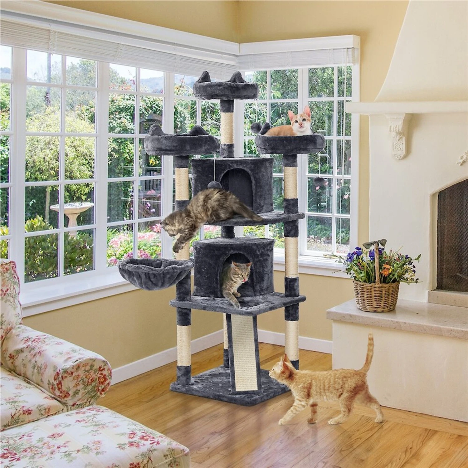 Yaheetech 68.5-in Plush Cat Tower, Dark Gray 3 Yaheetech 68.5-in Plush Cat Tower, Dark Gray
