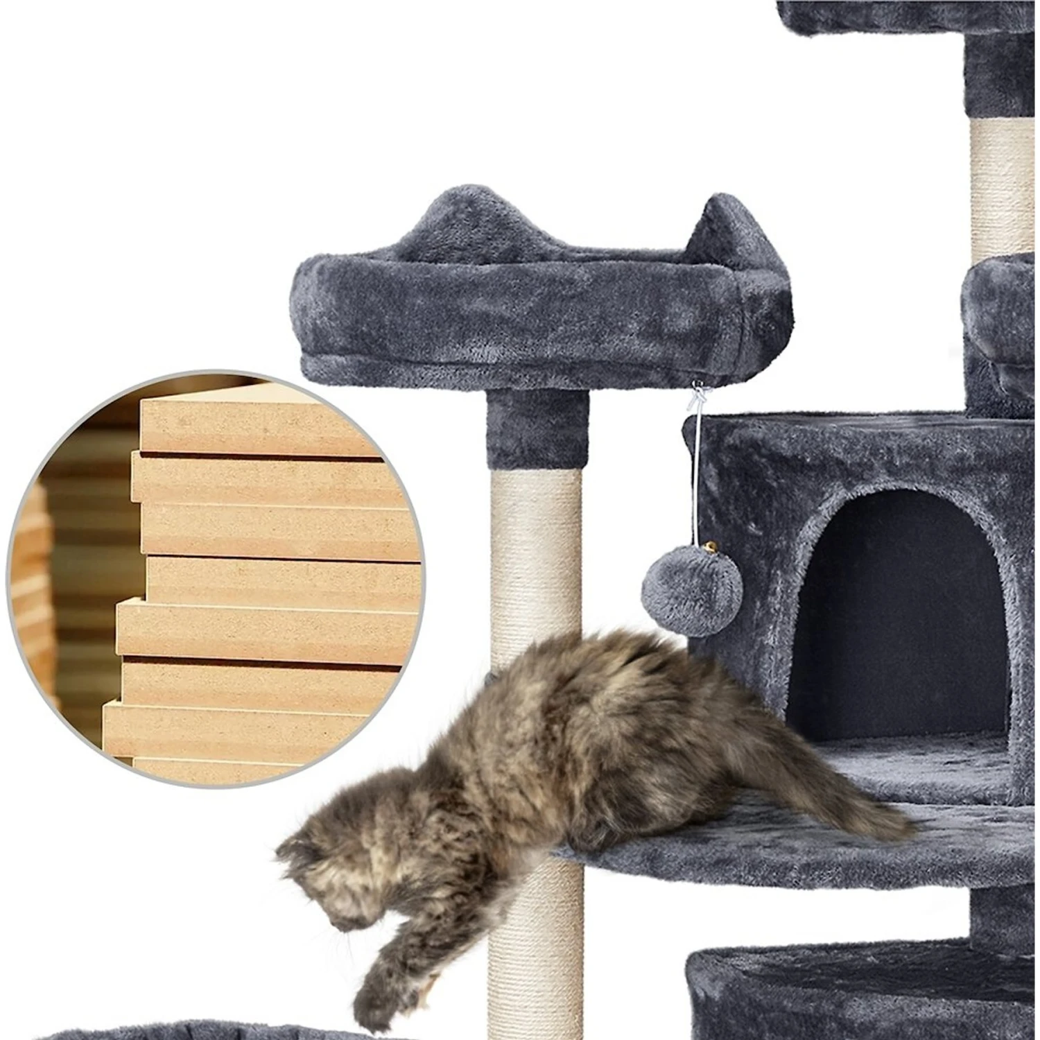 Yaheetech 68.5-in Plush Cat Tower, Dark Gray 9 Yaheetech 68.5-in Plush Cat Tower, Dark Gray - Image 7
