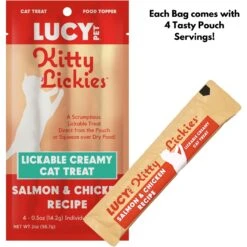 Lucy Pet Products Kitty Lickies Salmon & Chicken Recipe Grain-Free Lickable Cat Treat, 0.5-oz Tube, 4 Count -Trixie || Catit || Nature's Miracle Shop 315379 PT2. AC SS1800 V1626732670