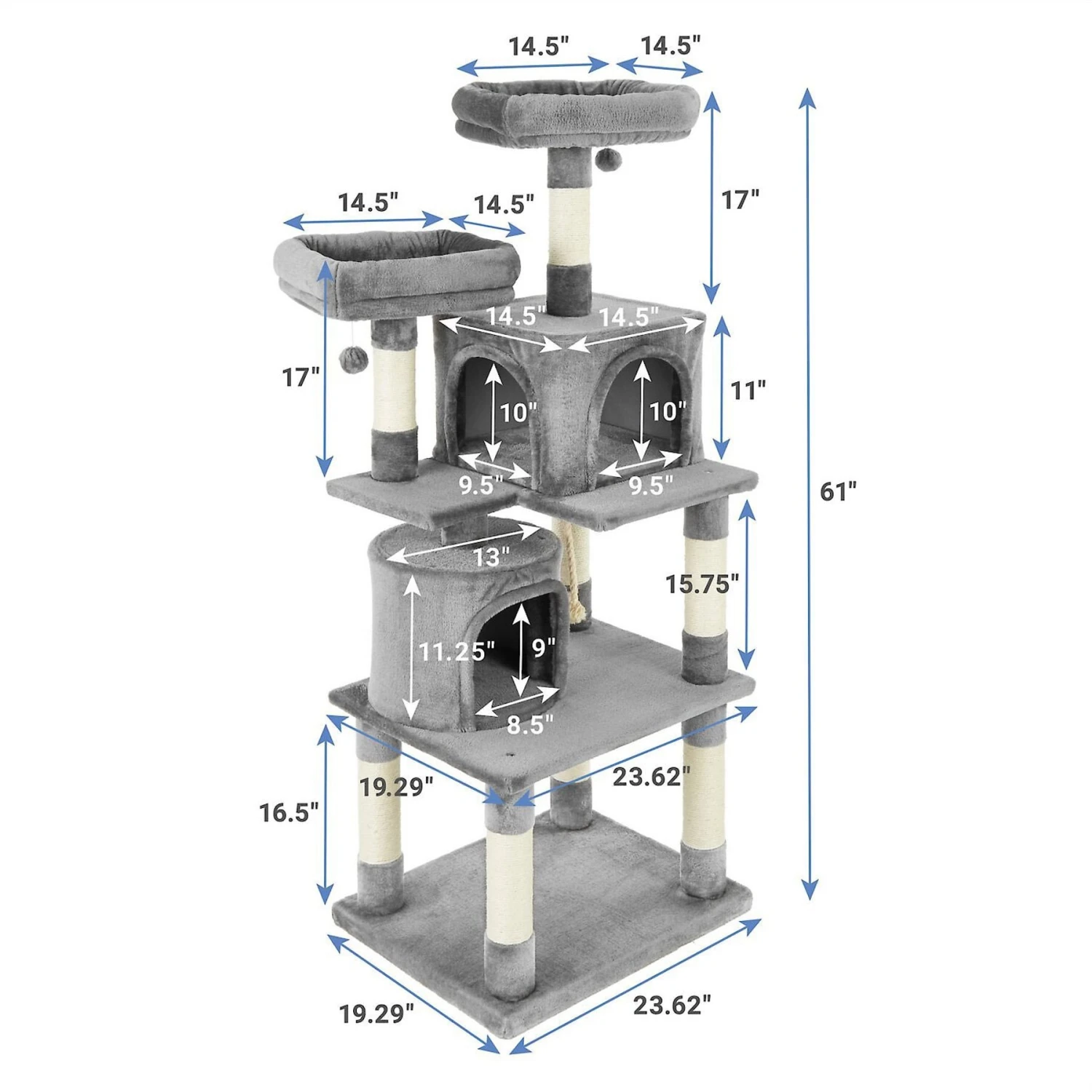 Frisco 61-in Faux Fur Cat Tree & Condo & Frisco 38-in Cat Tree With Condo, Top Perch & Toy 5 Frisco 61-in Faux Fur Cat Tree & Condo & Frisco 38-in Cat Tree With Condo, Top Perch & Toy - Image 3