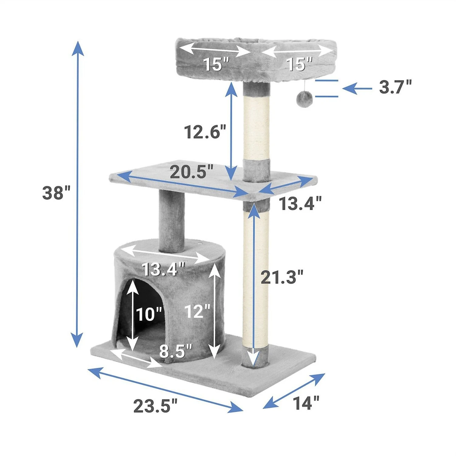 Frisco 61-in Faux Fur Cat Tree & Condo & Frisco 38-in Cat Tree With Condo, Top Perch & Toy 9 Frisco 61-in Faux Fur Cat Tree & Condo & Frisco 38-in Cat Tree With Condo, Top Perch & Toy - Image 7