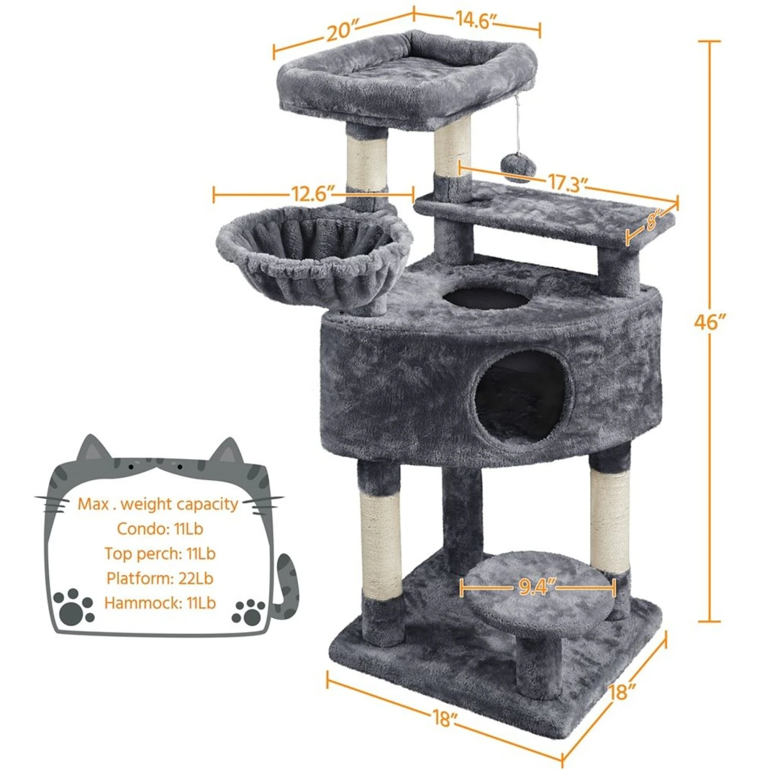 Yaheetech Activity Tower Basic 46-in Cat Tree 5 Yaheetech Activity Tower Basic 46-in Cat Tree - Image 3