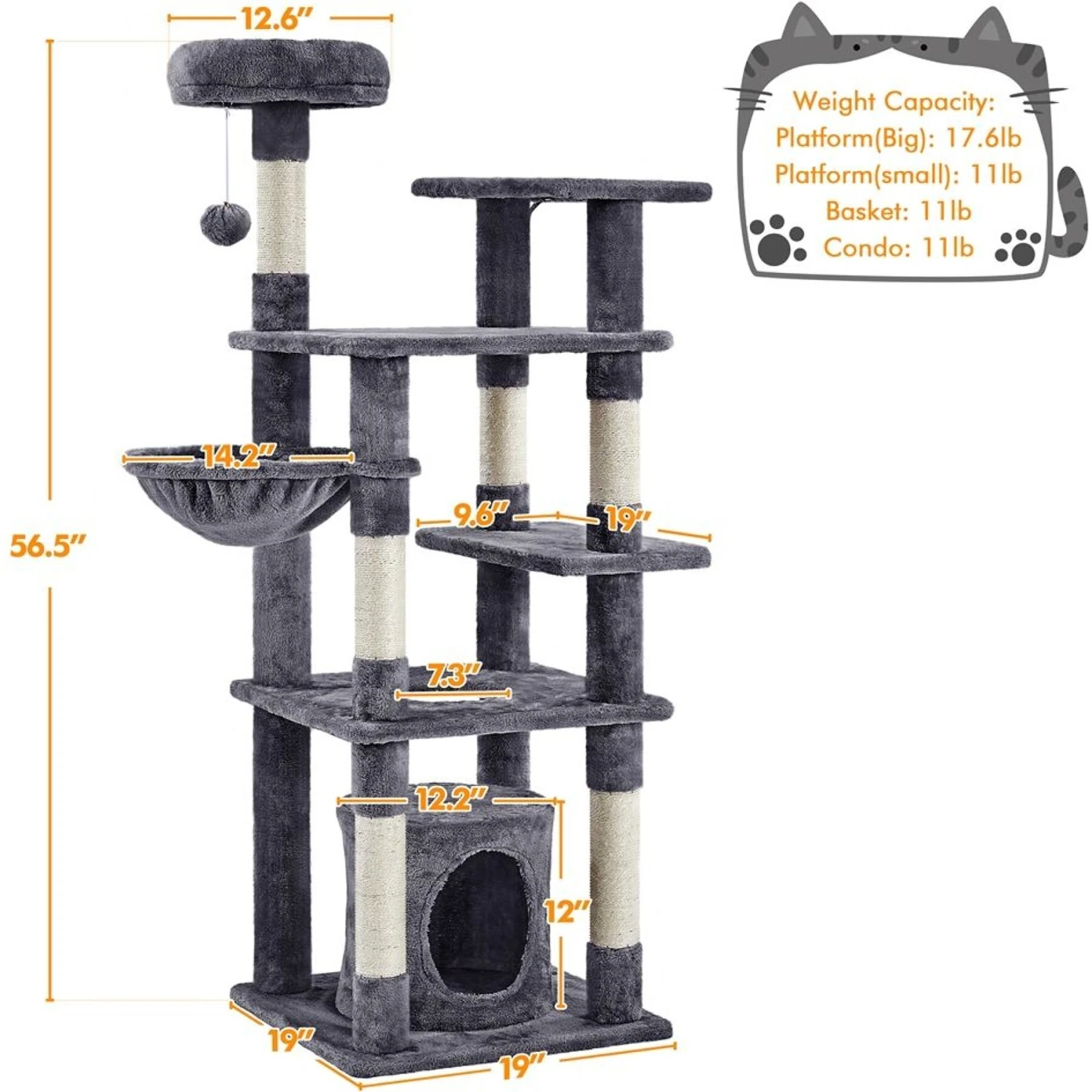Yaheetech 56.5-in Multilevel Cat Tree 5 Yaheetech 56.5-in Multilevel Cat Tree - Image 3