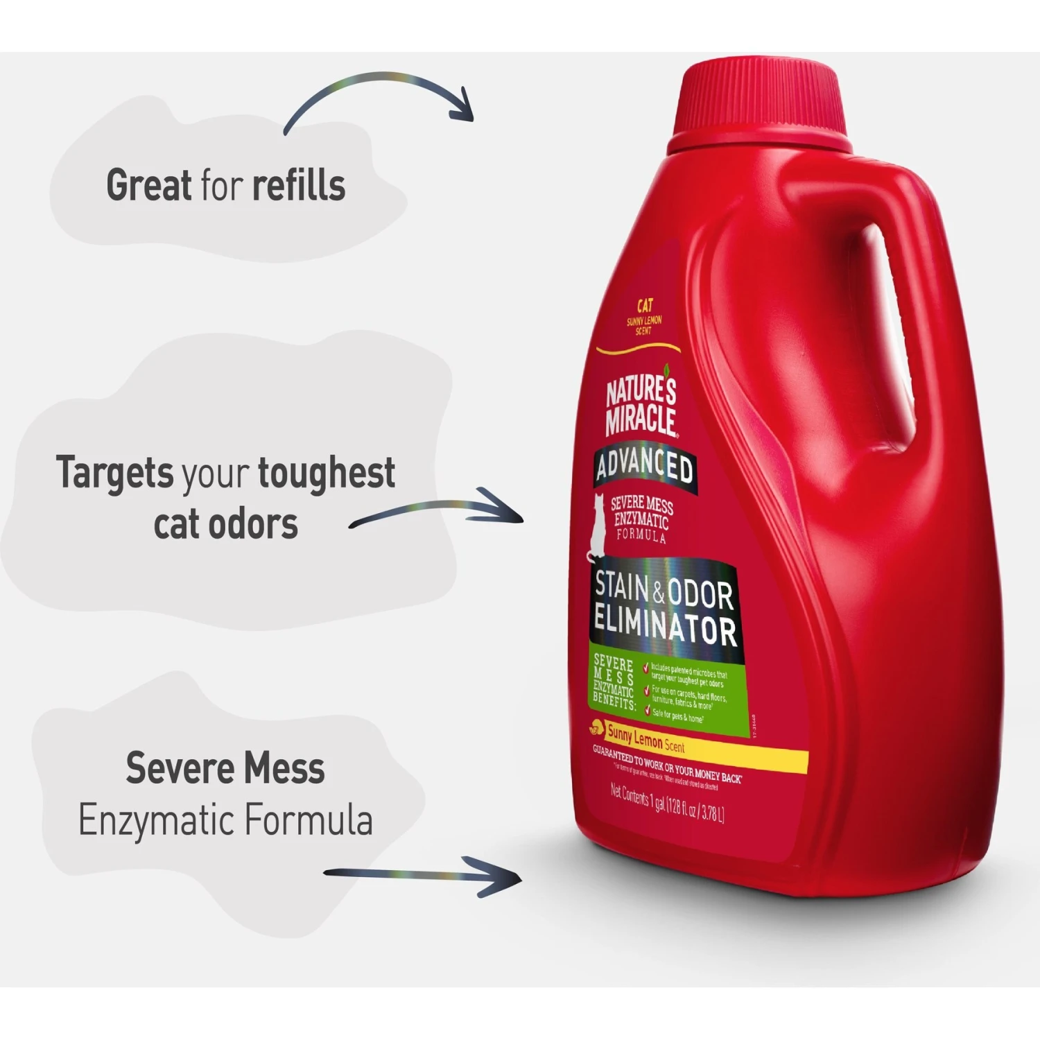 Nature's Miracle Advanced Cat Enzymatic Stain Remover & Odor Eliminator Refill, Sunny Lemon, 128-oz Bottle 5 Nature's Miracle Advanced Cat Enzymatic Stain Remover & Odor Eliminator Refill, Sunny Lemon, 128-oz Bottle - Image 3