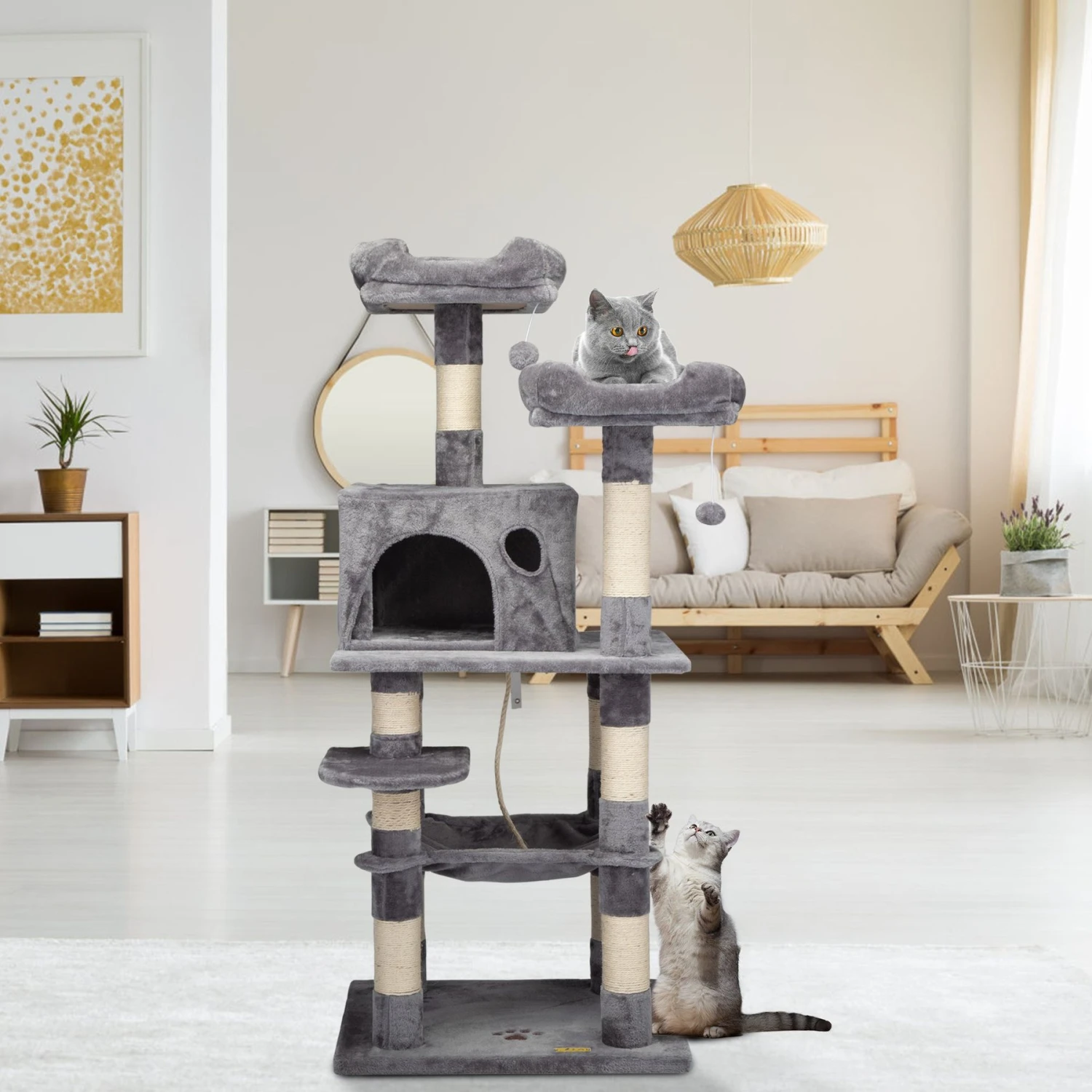 Coziwow By Jaxpety 58-in Cat Tree & Condo With Hammock, Grey 4 Coziwow By Jaxpety 58-in Cat Tree & Condo With Hammock, Grey - Image 2
