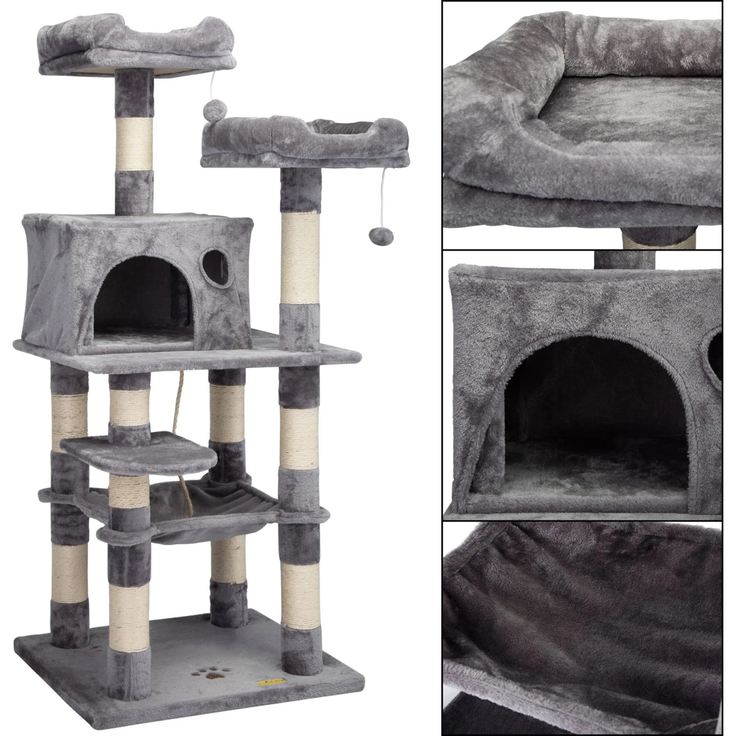 Coziwow By Jaxpety 58-in Cat Tree & Condo With Hammock, Grey 7 Coziwow By Jaxpety 58-in Cat Tree & Condo With Hammock, Grey - Image 5