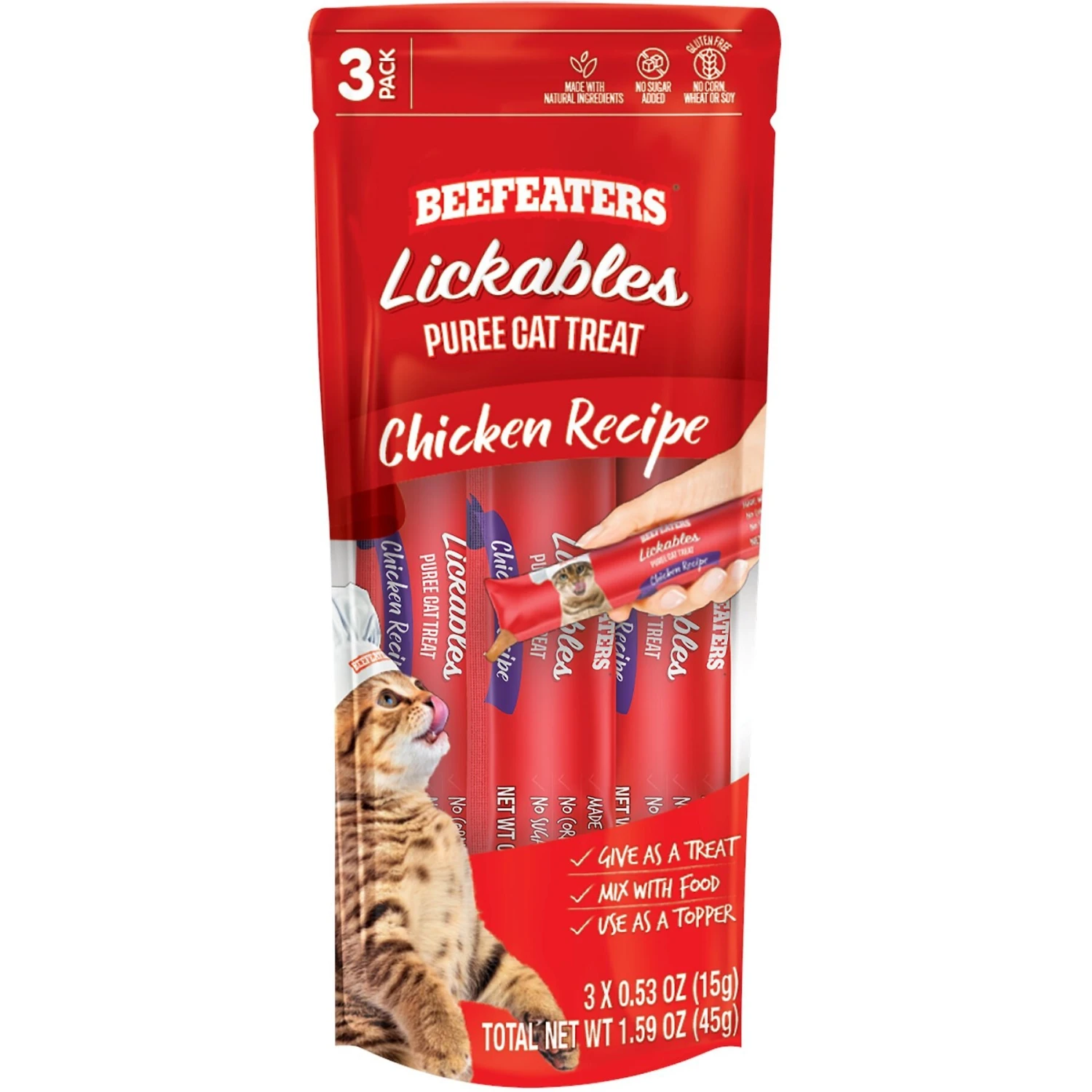 Beefeaters Lickables Chicken Puree Recipe Cat Treat, 1.59-oz Bag, Case Of 12 3 Beefeaters Lickables Chicken Puree Recipe Cat Treat, 1.59-oz Bag, Case Of 12