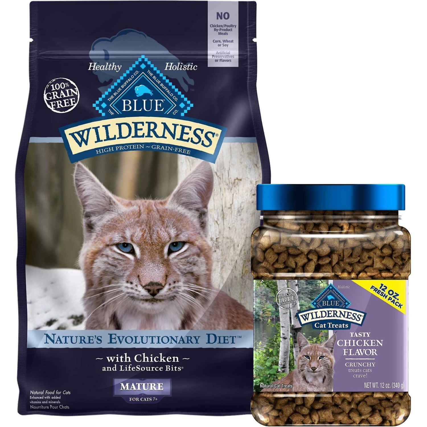 Blue Buffalo Wilderness High Protein Natural Grain-Free Chicken Mature Dry Cat Food & Blue Buffalo Wilderness Chicken Formula Crunchy Grain-Free Cat Treats 3 Blue Buffalo Wilderness High Protein Natural Grain-Free Chicken Mature Dry Cat Food & Blue Buffalo Wilderness Chicken Formula Crunchy Grain-Free Cat Treats