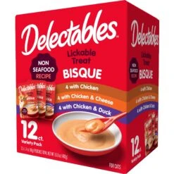 Hartz Delectables Non-Seafood Bisque Variety Pack Lickable Cat Treats, 1.4-oz Pouch, 12 Count