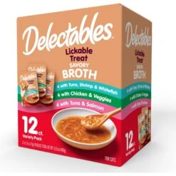 Hartz Delectables Savory Broth Variety Pack Lickable Cat Treats, 1.4-oz Pouch, 12 Count